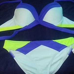 Neon blue,green,teal bathing suite! Super cute!